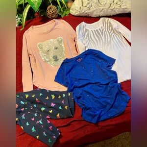 4 PIECES BUNDLE FOR GIRLS SIZE 7-8 Glitzy 3 glitzy tops & Cute metallic leggings